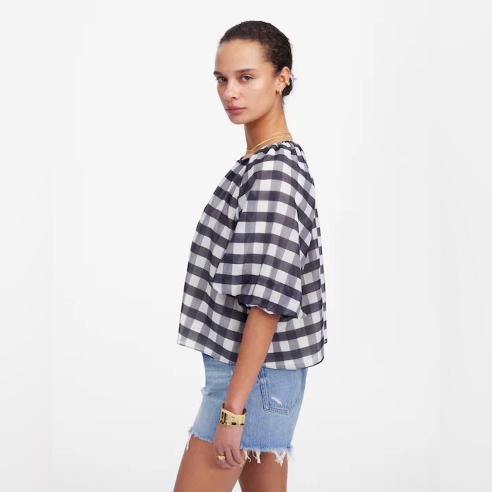 Madewell Womens bubble sleeve top black and white gingham size small 4 NWT
